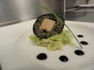 Makis de lentilles au foie gras, vinaigrette de chou croquant